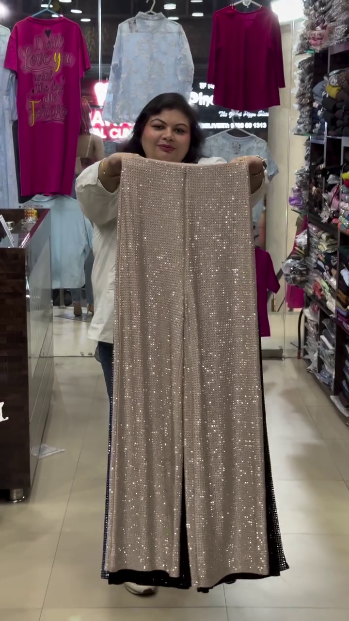 💎 Glamorous Champagne Sequin Wide-Leg Pants With All-Over Sparkling Finish for Parties, Celebrations & Evening Styling